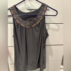 The Limited Charcoal Sleeveless Blouse with Gold Embroidery